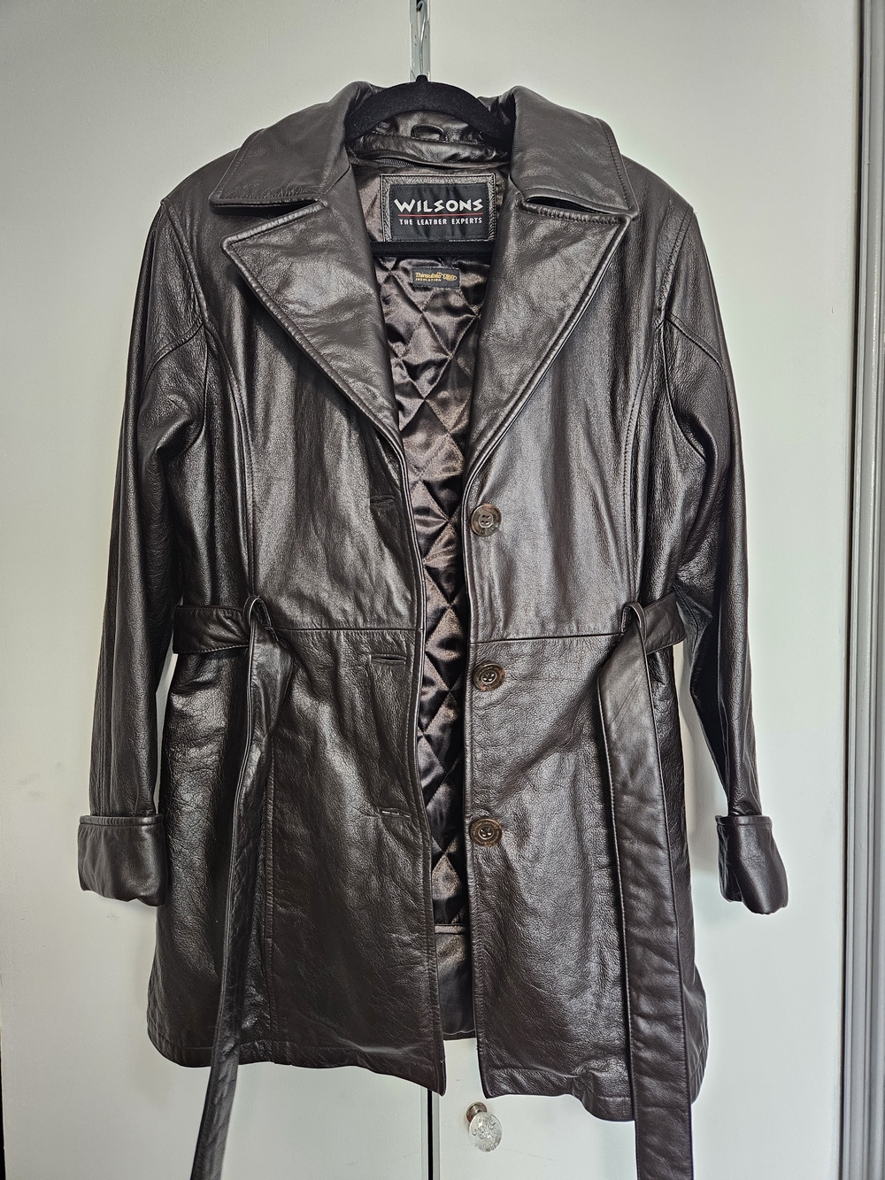 Wilson Brown Leather Trench Coat with Belt